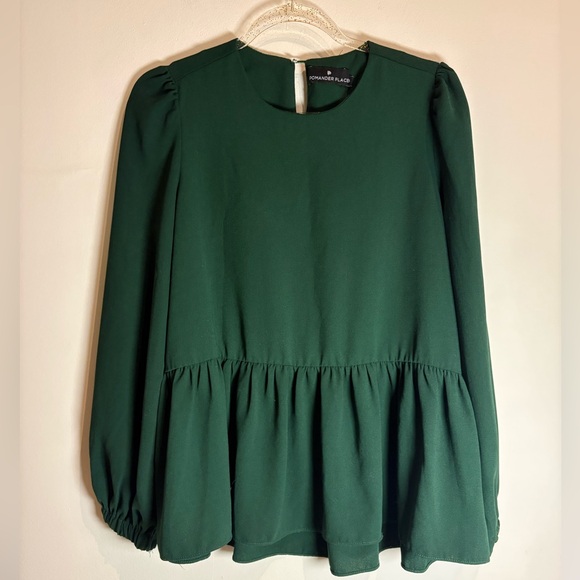 Tuckernuck POMANDER PLACE Hunter Green Carlota Peplum Blouse Size Small - Picture 4 of 8